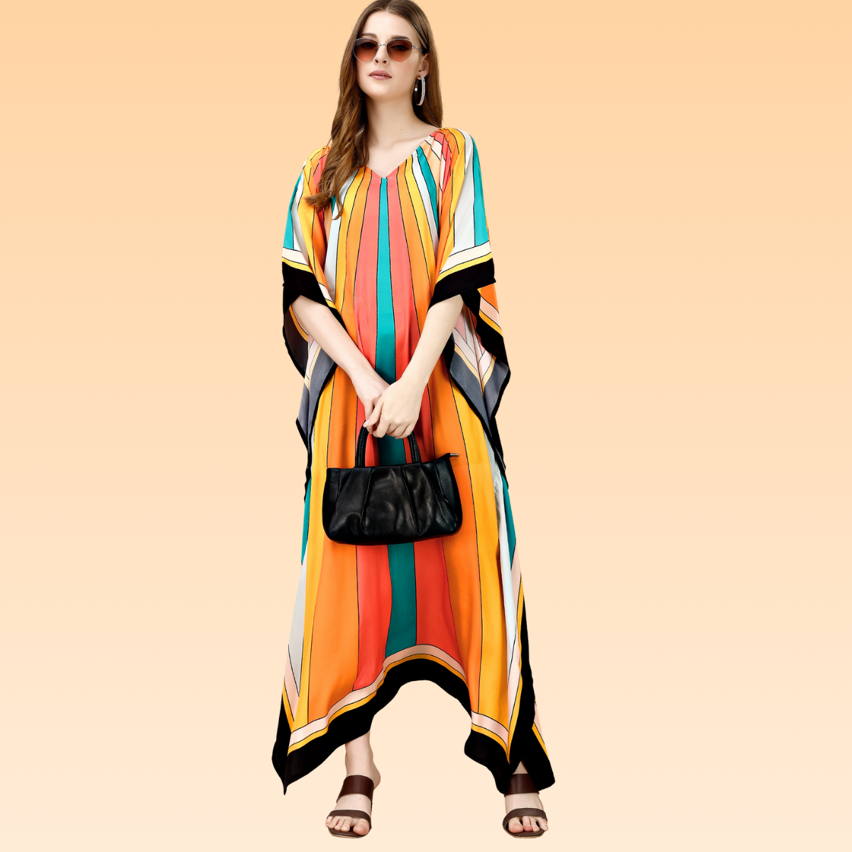 Rani Orange & Black Silk Kaftan