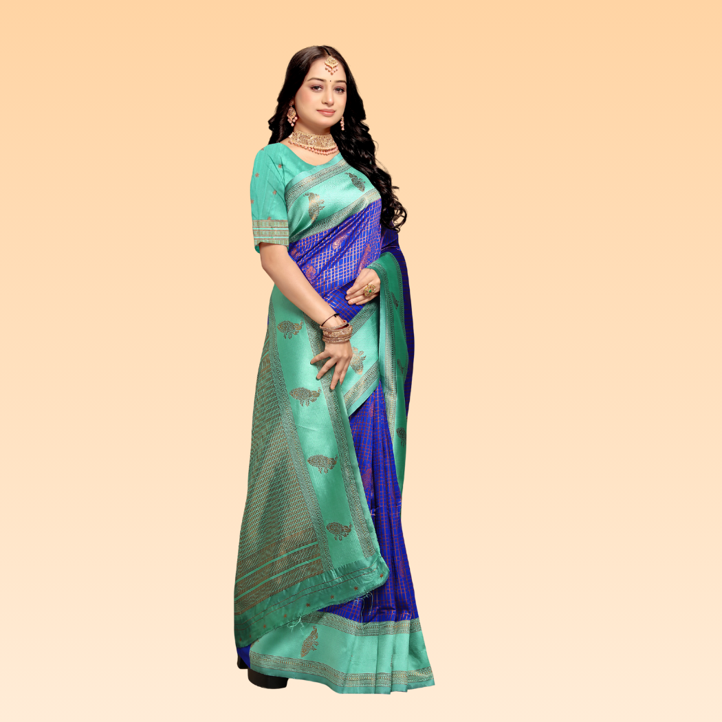 Jaya Navy Blue & Light Blue Silk Banarasi Saree