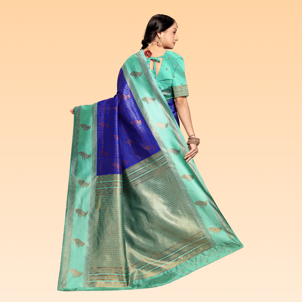 Jaya Navy Blue & Light Blue Silk Banarasi Saree