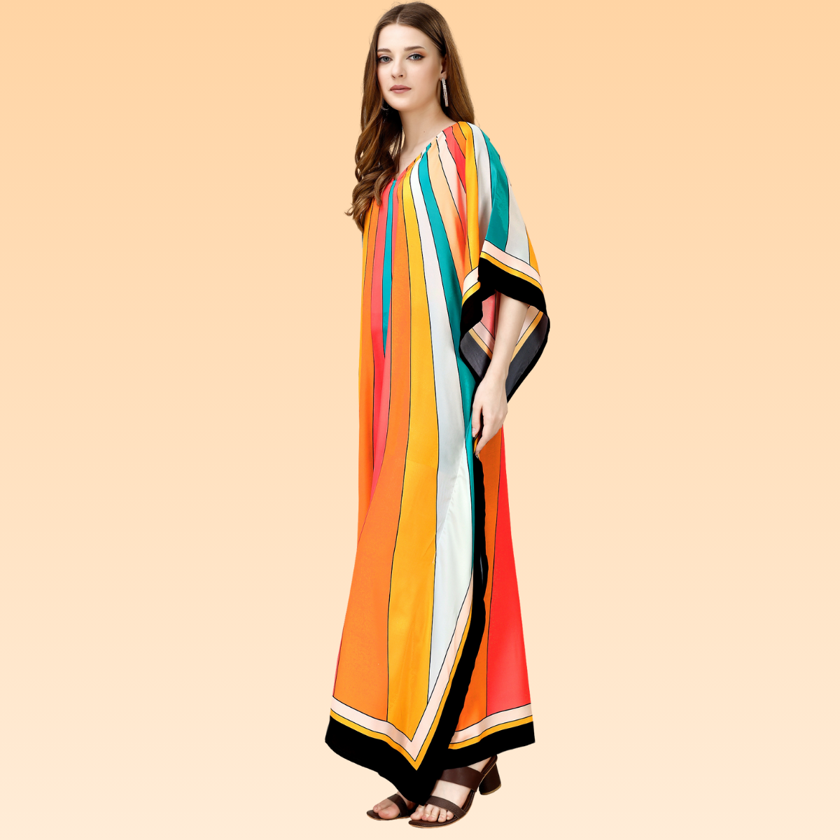 Rani Orange & Black Silk Kaftan