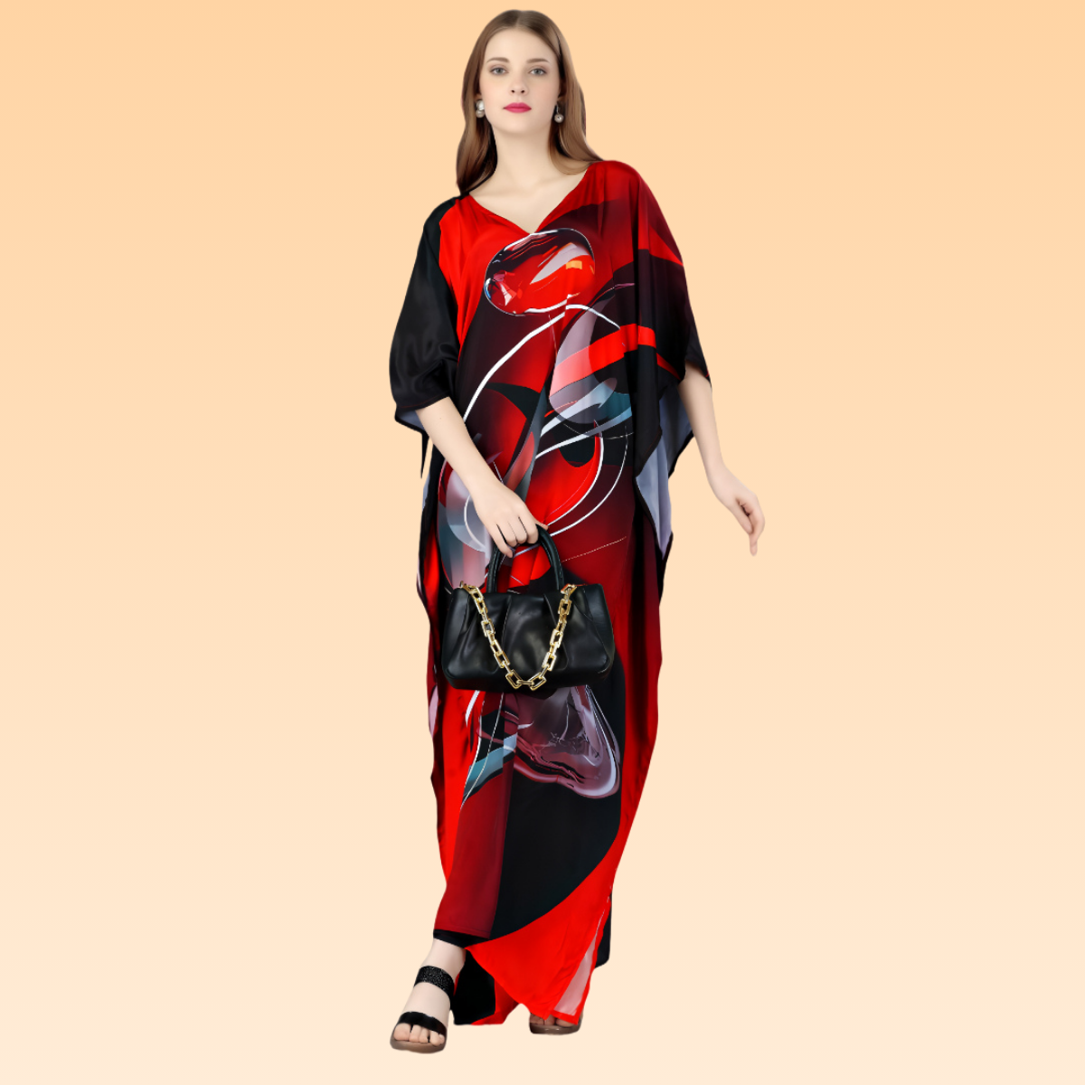 Natasha Red & Black  Silk Kaftan