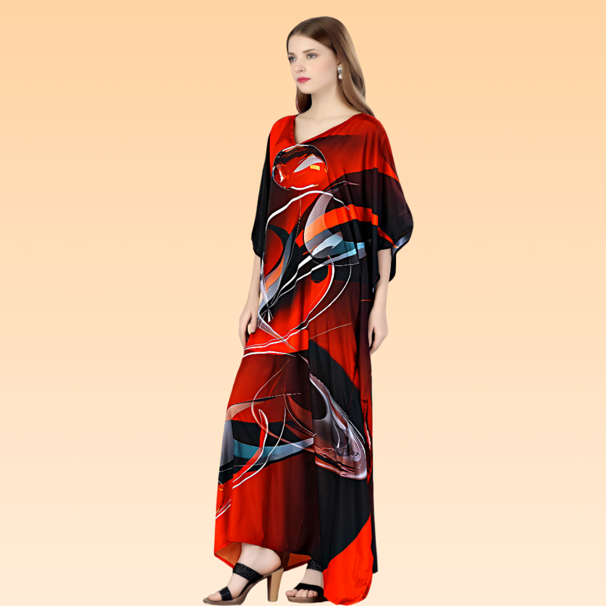 Natasha Red & Black  Silk Kaftan