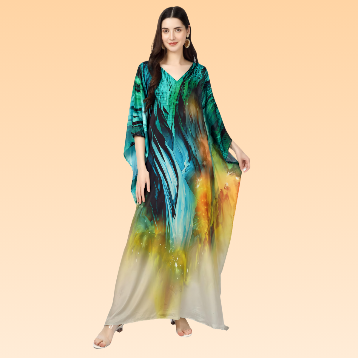 Malaika Blue & Yellow Silk Kaftan