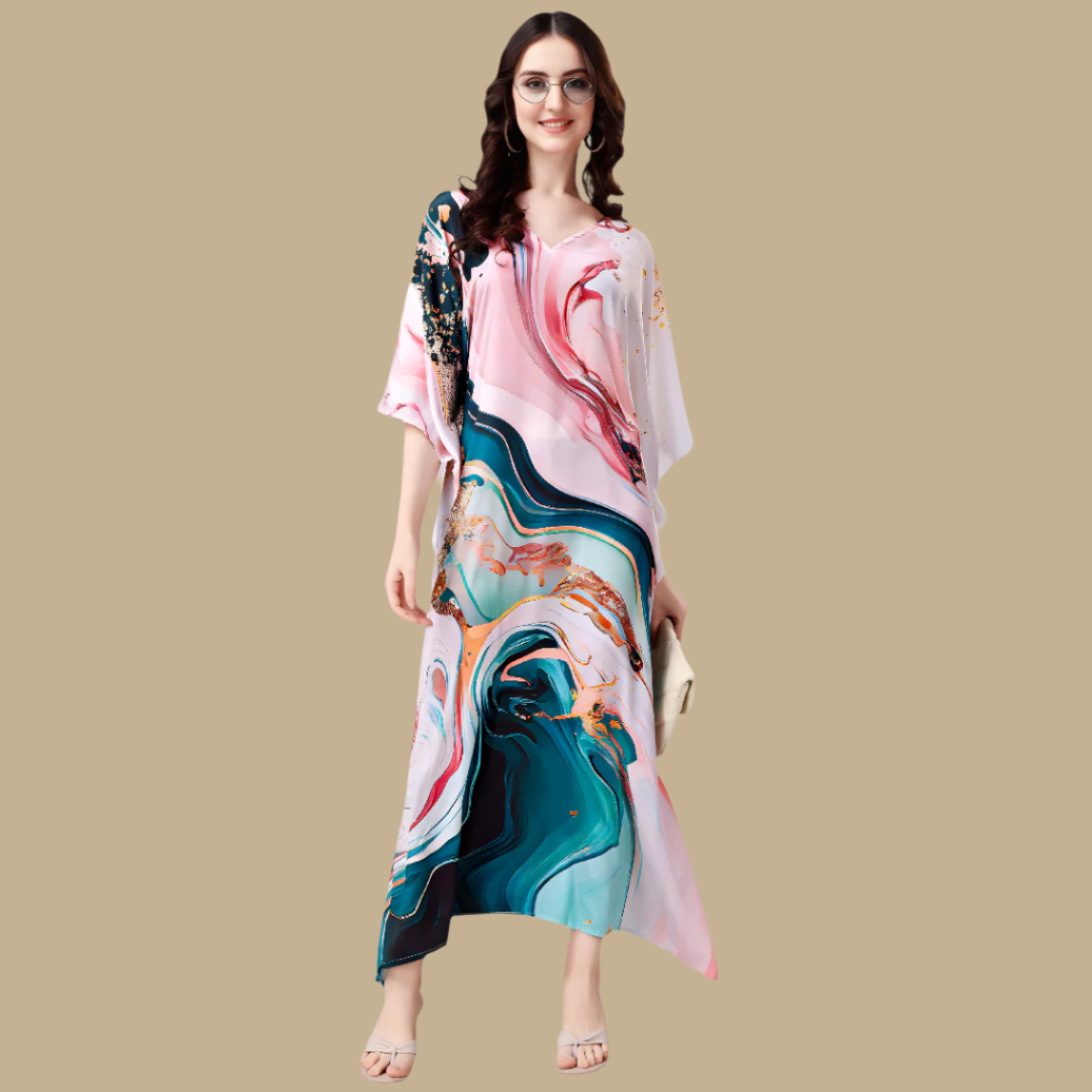 Ananya Pink & Blue Silk Kaftan