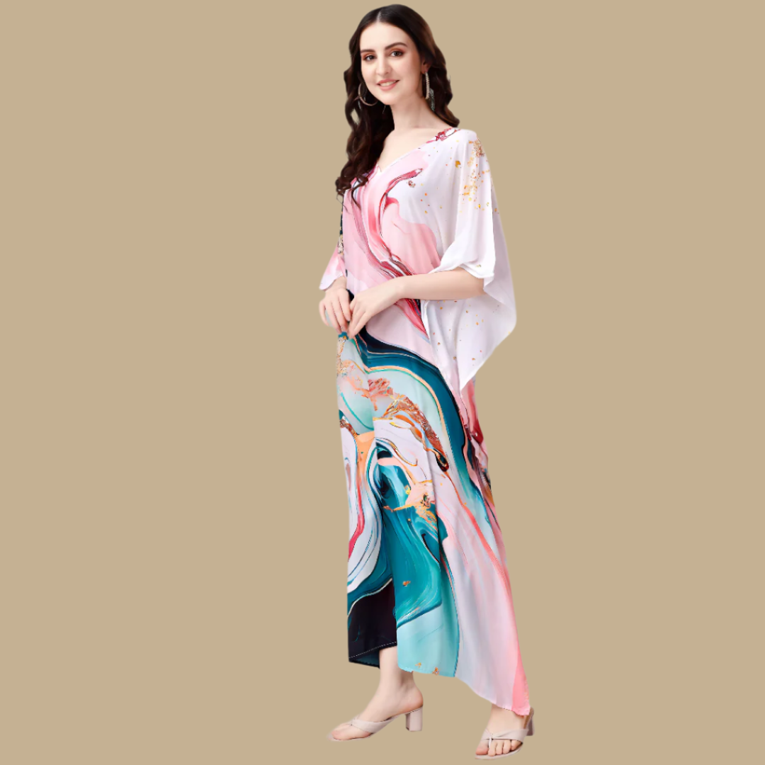 Ananya Pink & Blue Silk Kaftan