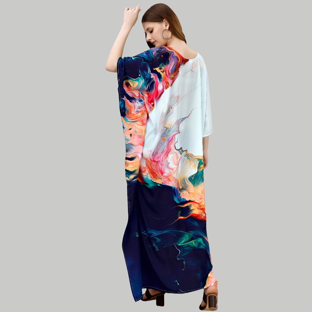 Aparna White & Blue Silk Kaftan
