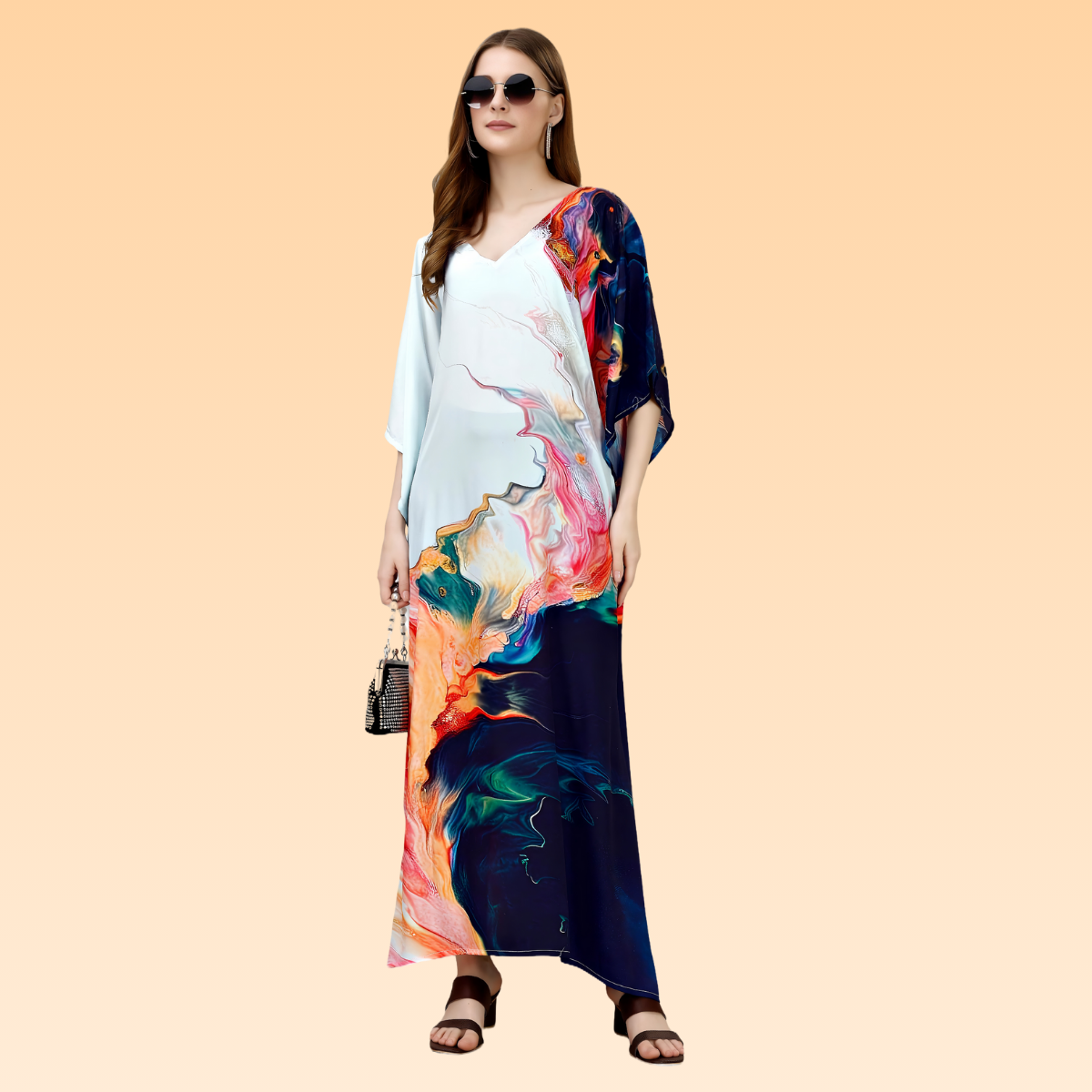 Aparna White & Blue Silk Kaftan