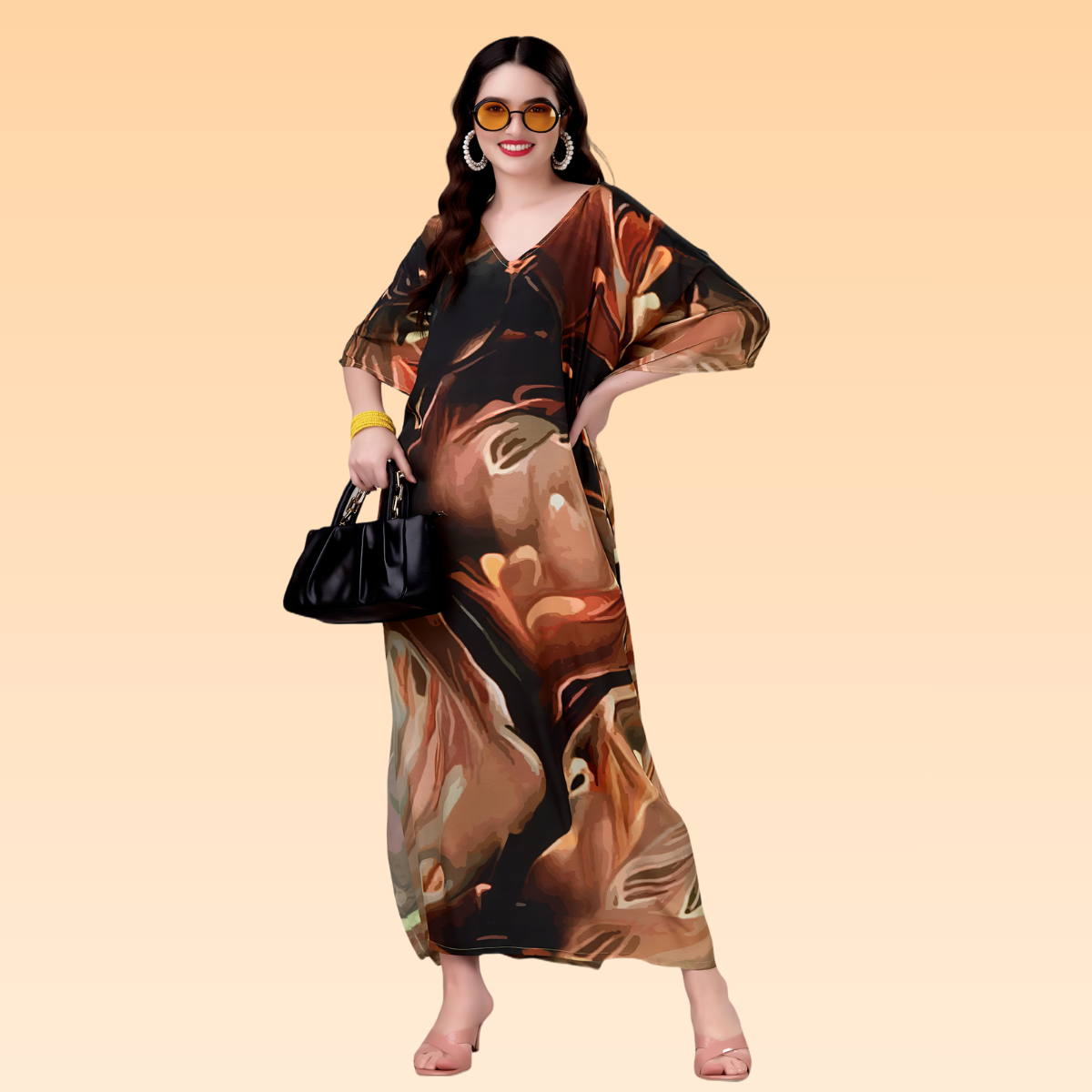 Rekha Brown & Bronze Silk Kaftan