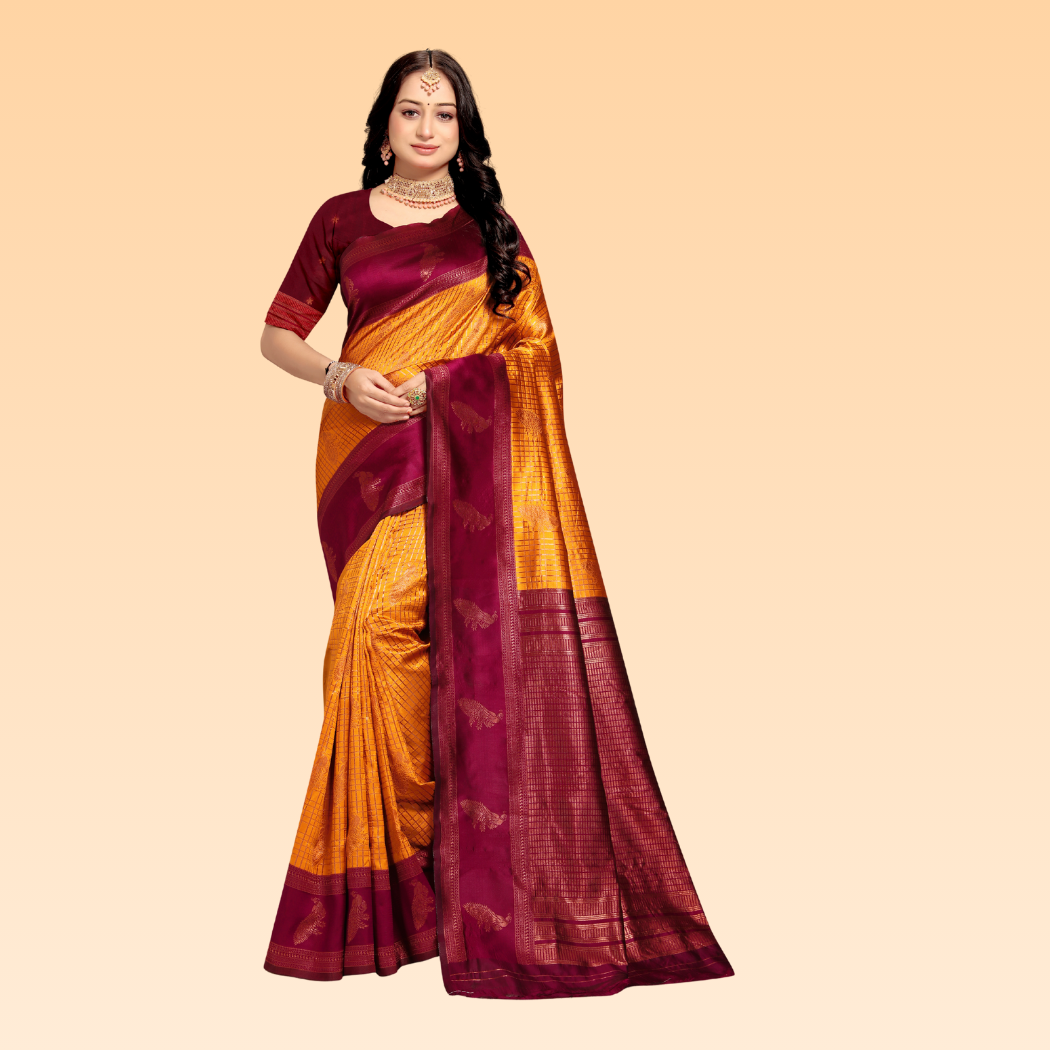 Riva Wine & Gold Silk Banarasi Saree