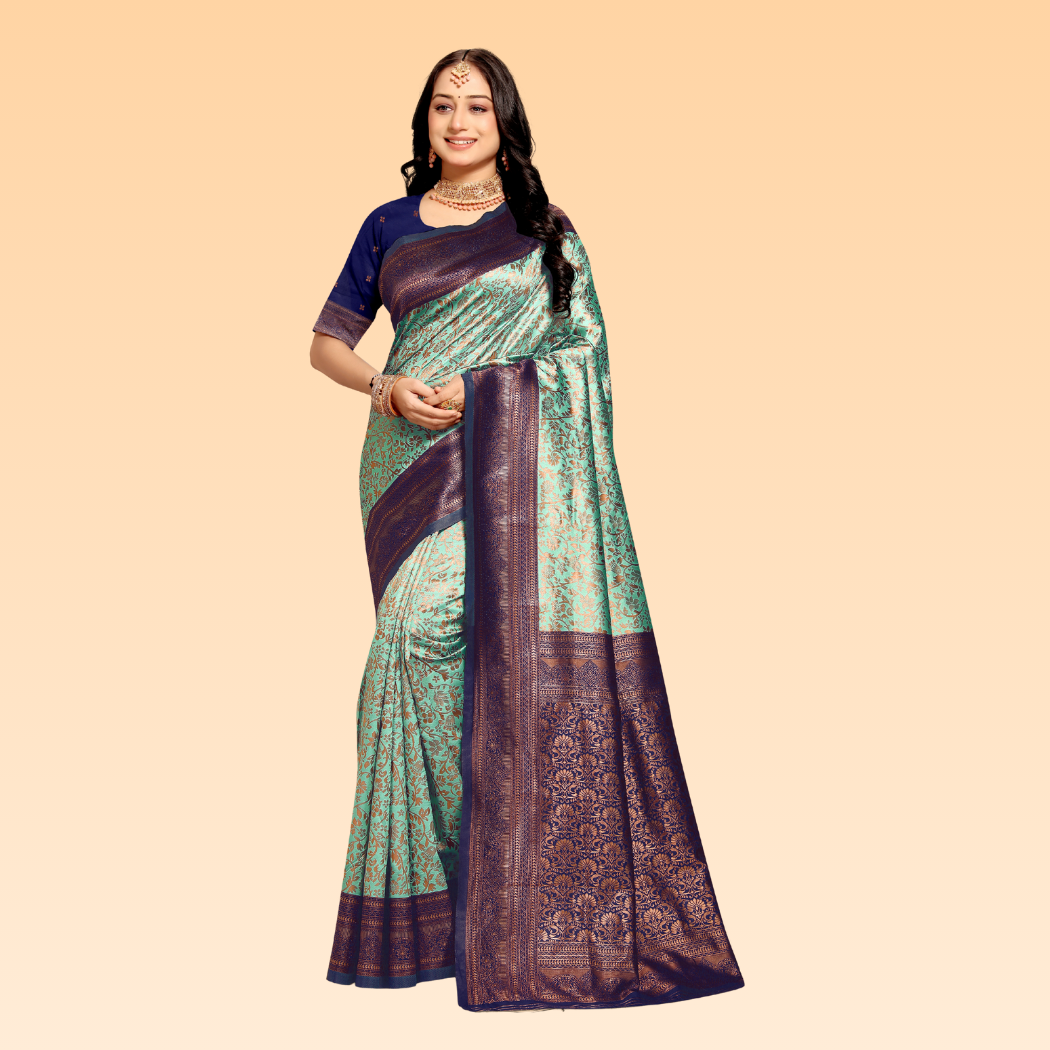 Disha Purple & Light Green Banarasi Saree