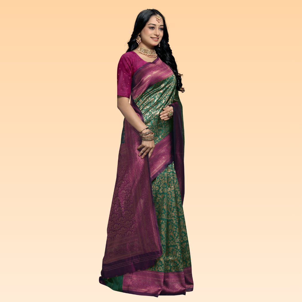 Vani Art Silk Green Banarasi Saree - 6