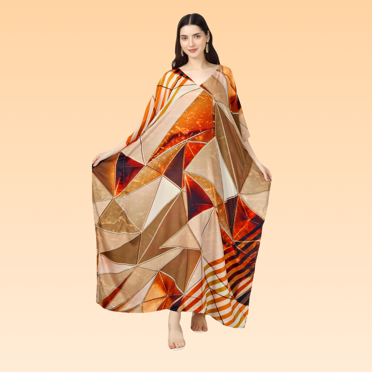 Pooja Orange & Camel Silk Kaftan