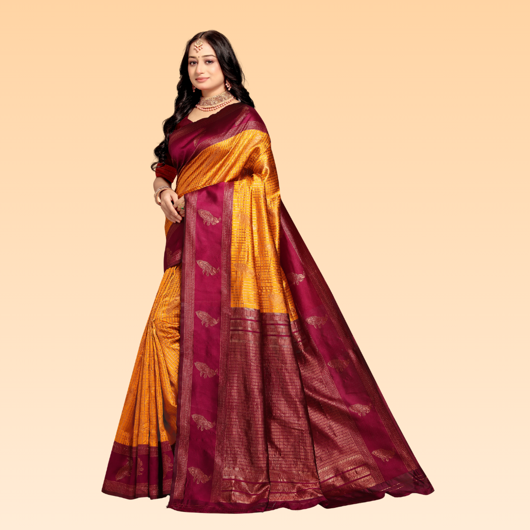 Riva Wine & Gold Silk Banarasi Saree
