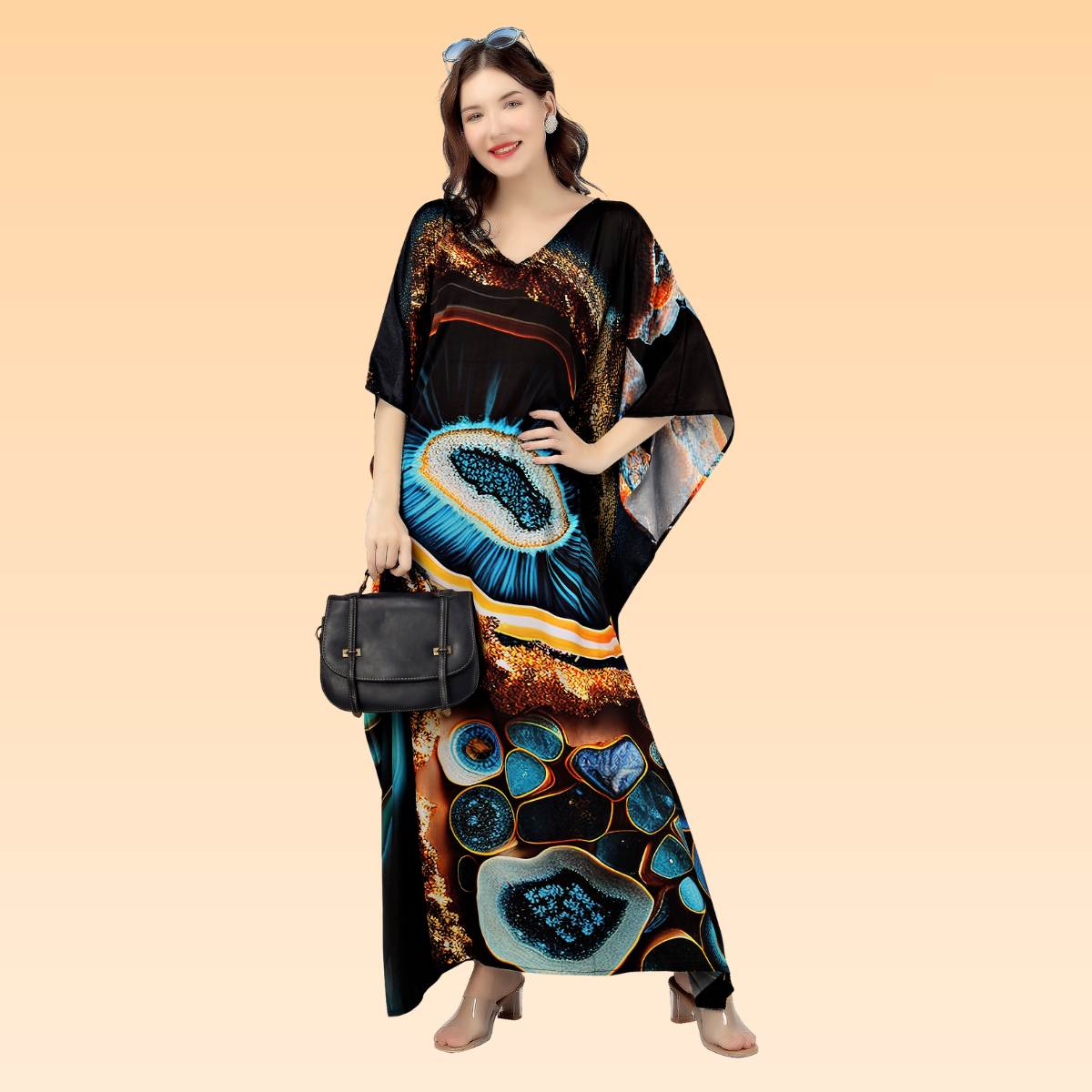 Hema Black & Light Blue Silk Kaftan
