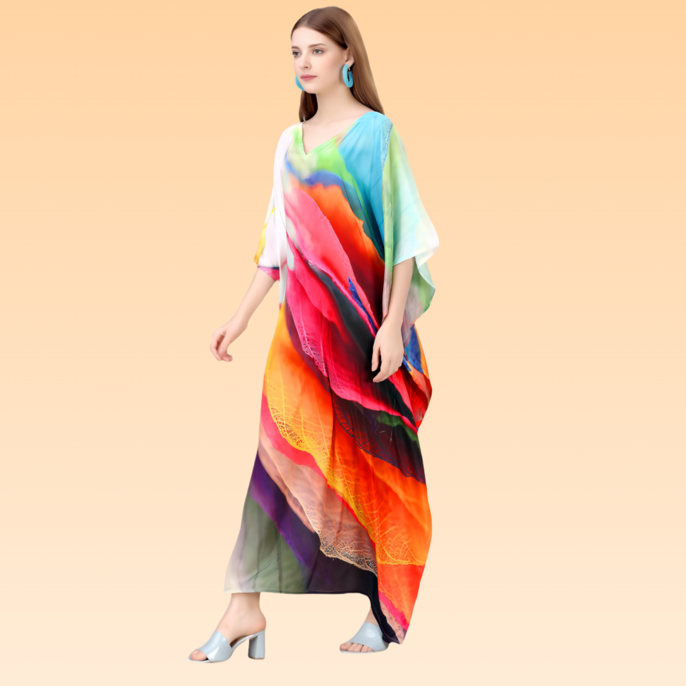 Anushka Orange & Pink Silk Kaftan