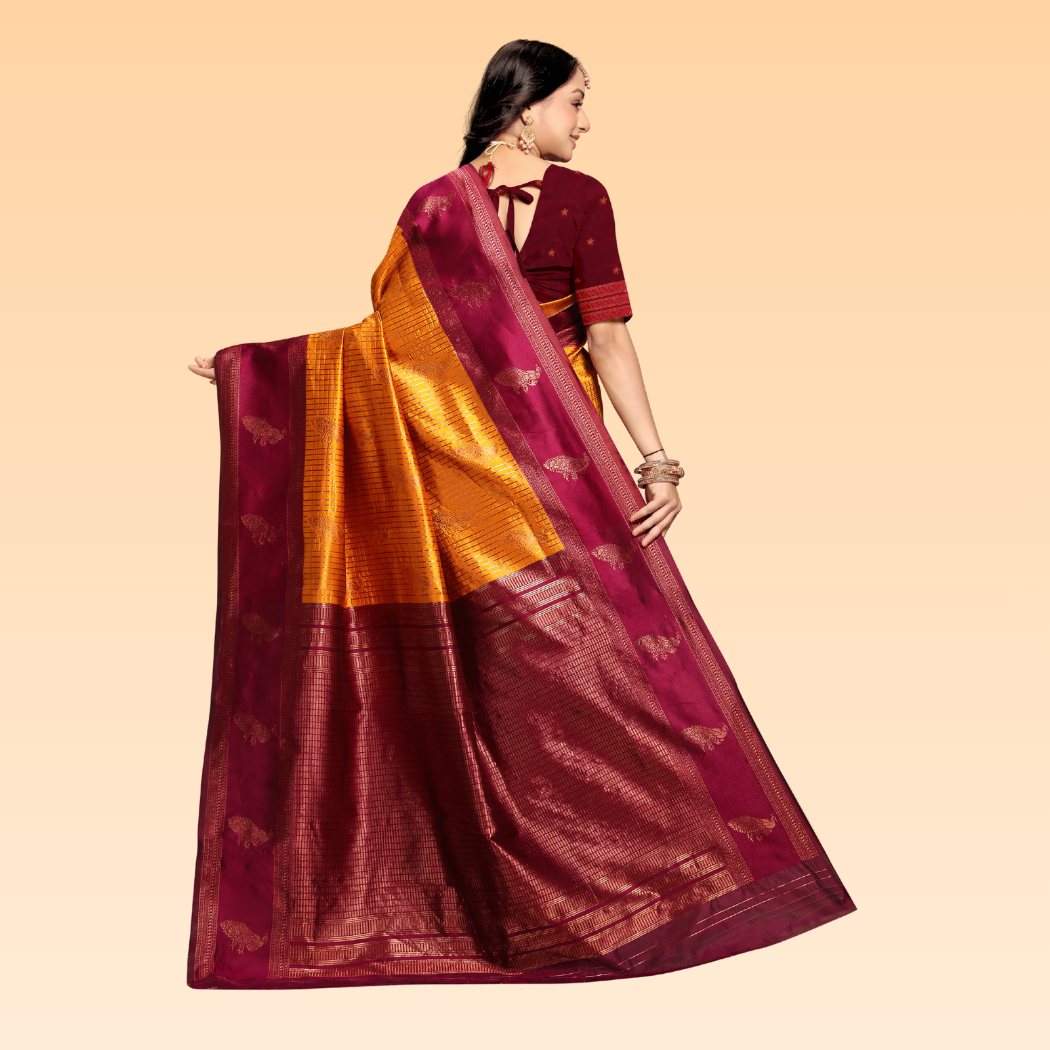 Riva Wine & Gold Silk Banarasi Saree