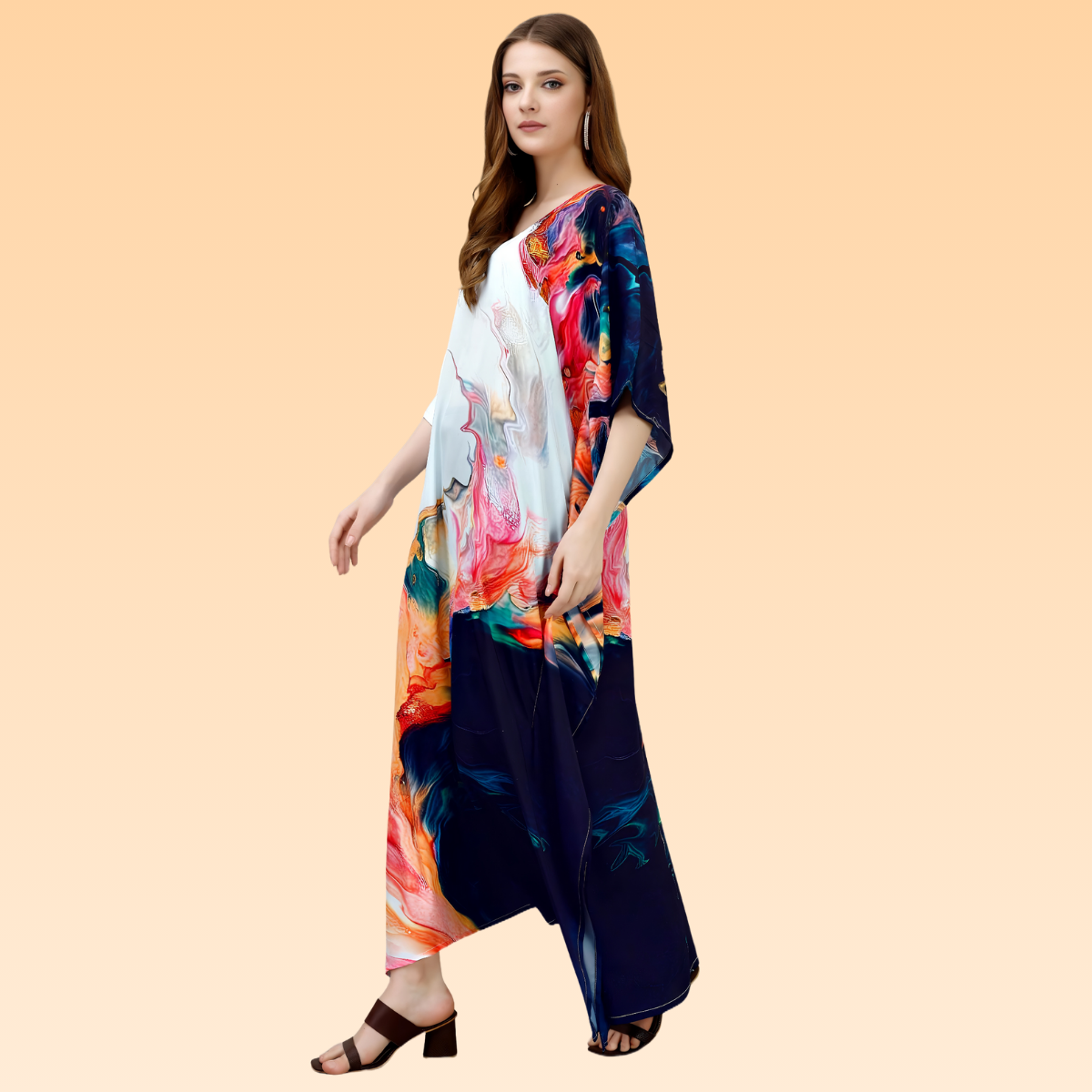 Aparna White & Blue Silk Kaftan