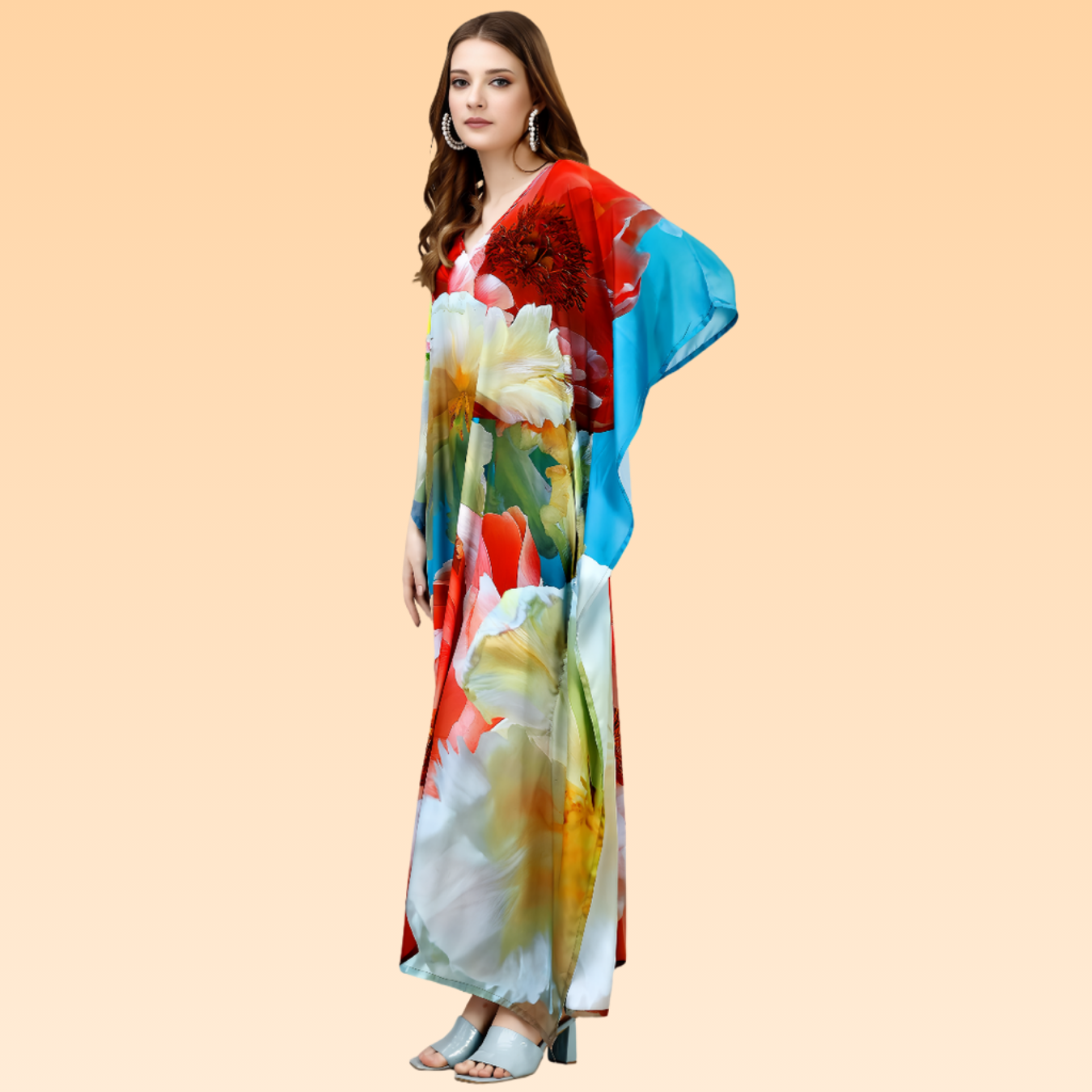 Aliya Blue & Red Silk Kaftan
