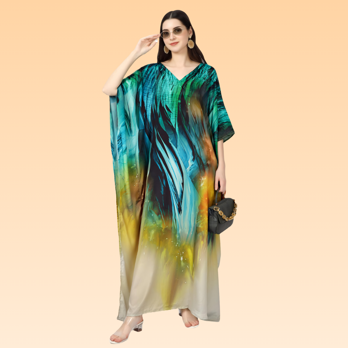 Malaika Blue & Yellow Silk Kaftan