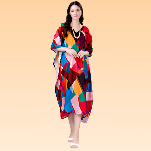 April Red & Blue Rayon Kaftan