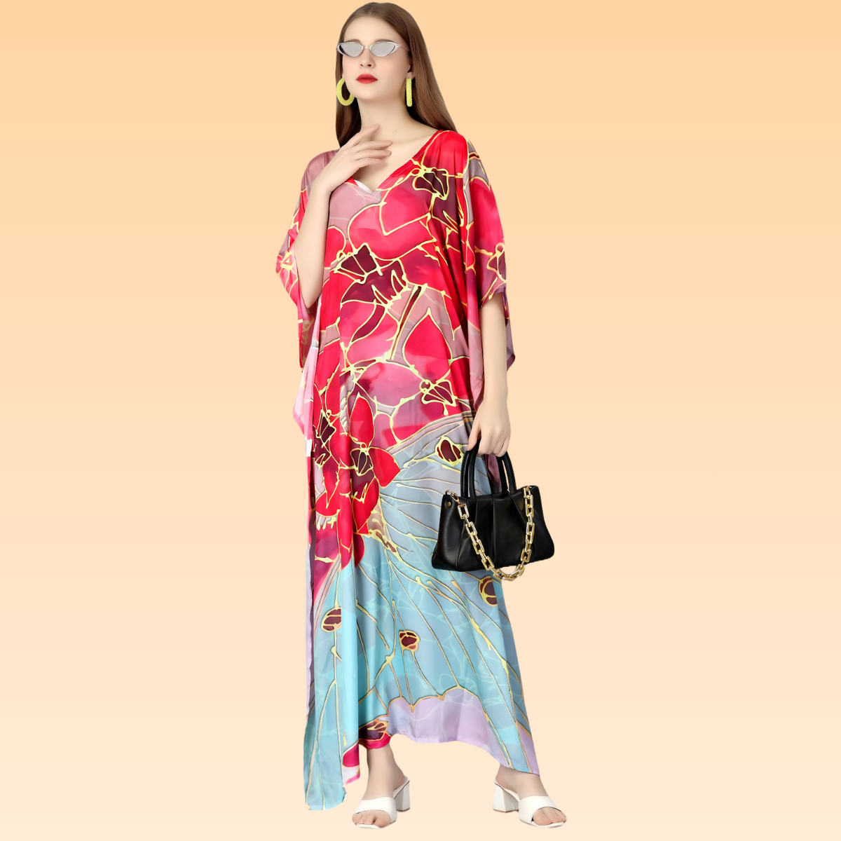 Ritika Pink & Light Blue Silk Kaftan