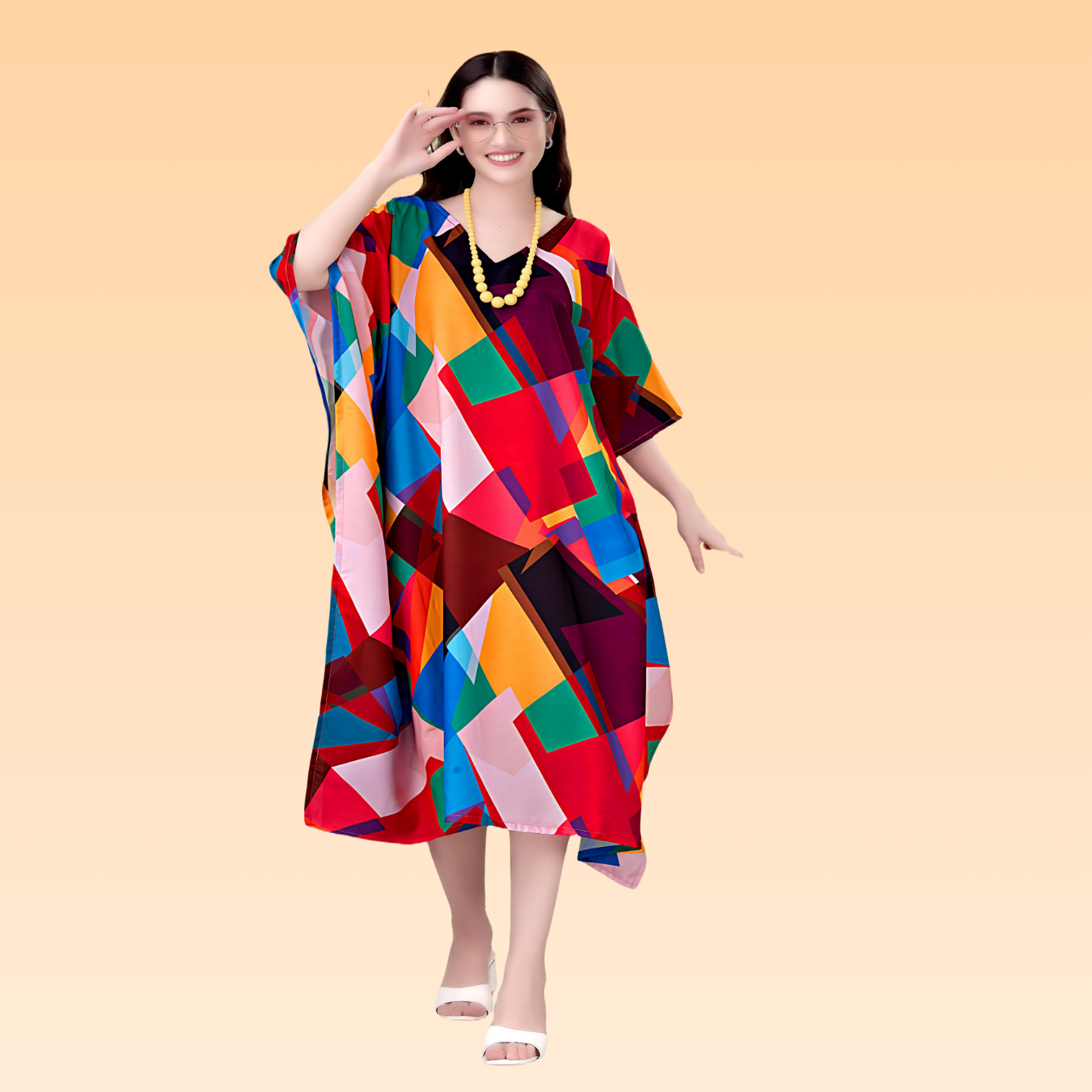 April Red & Blue Rayon Kaftan