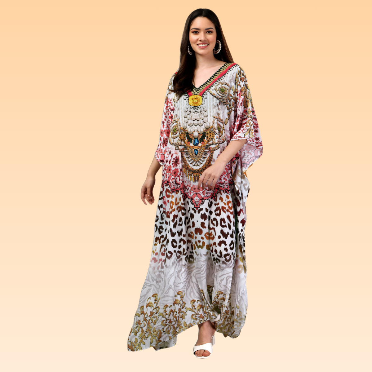 Raveena White & Pink Silk Kaftan