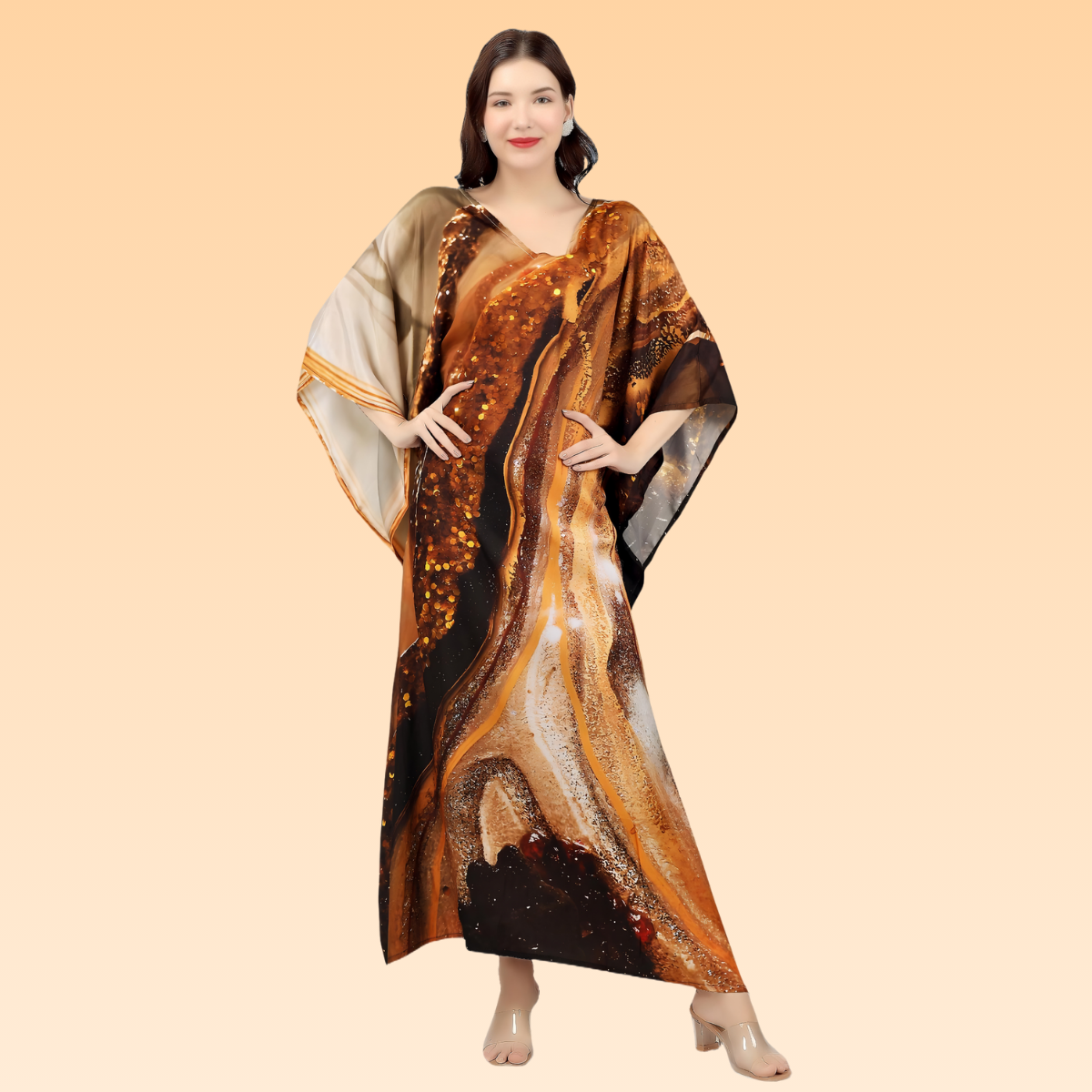 Priyanka Brown & Gold Silk Kaftan