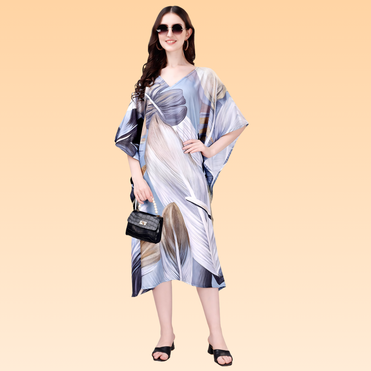Jennifer Light Blue & White Rayon Kaftan