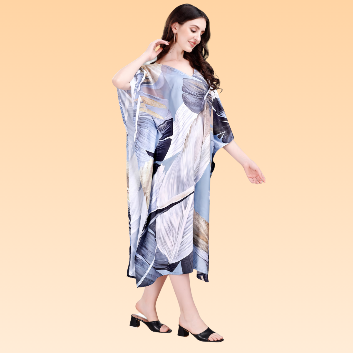 Jennifer Light Blue & White Rayon Kaftan