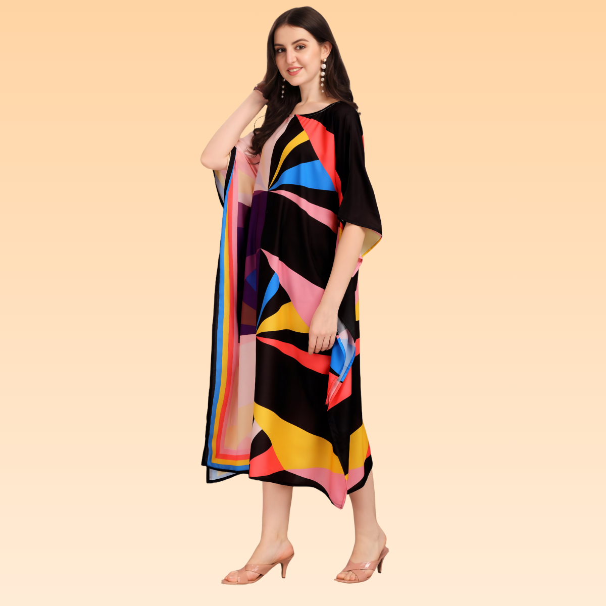 Kate Black & Pink Rayon Kaftan