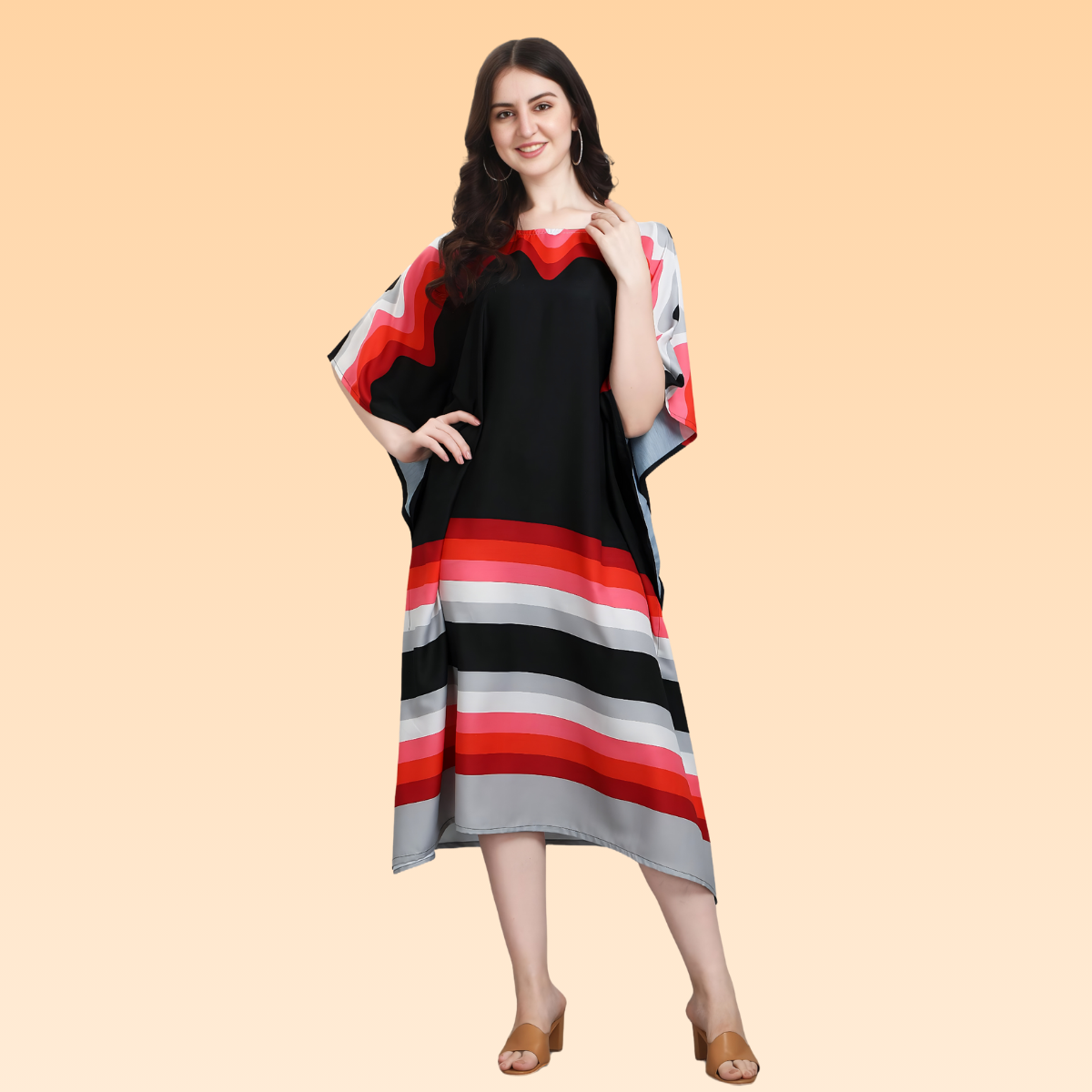 Joy Red & Black Rayon Kaftan