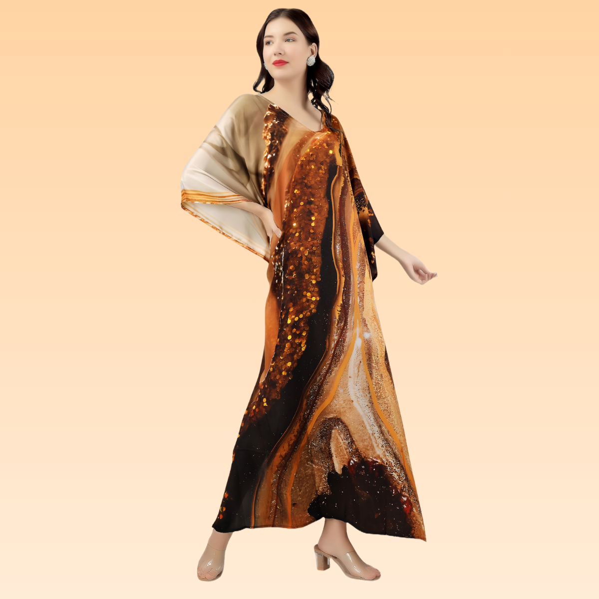 Priyanka Brown & Gold Silk Kaftan