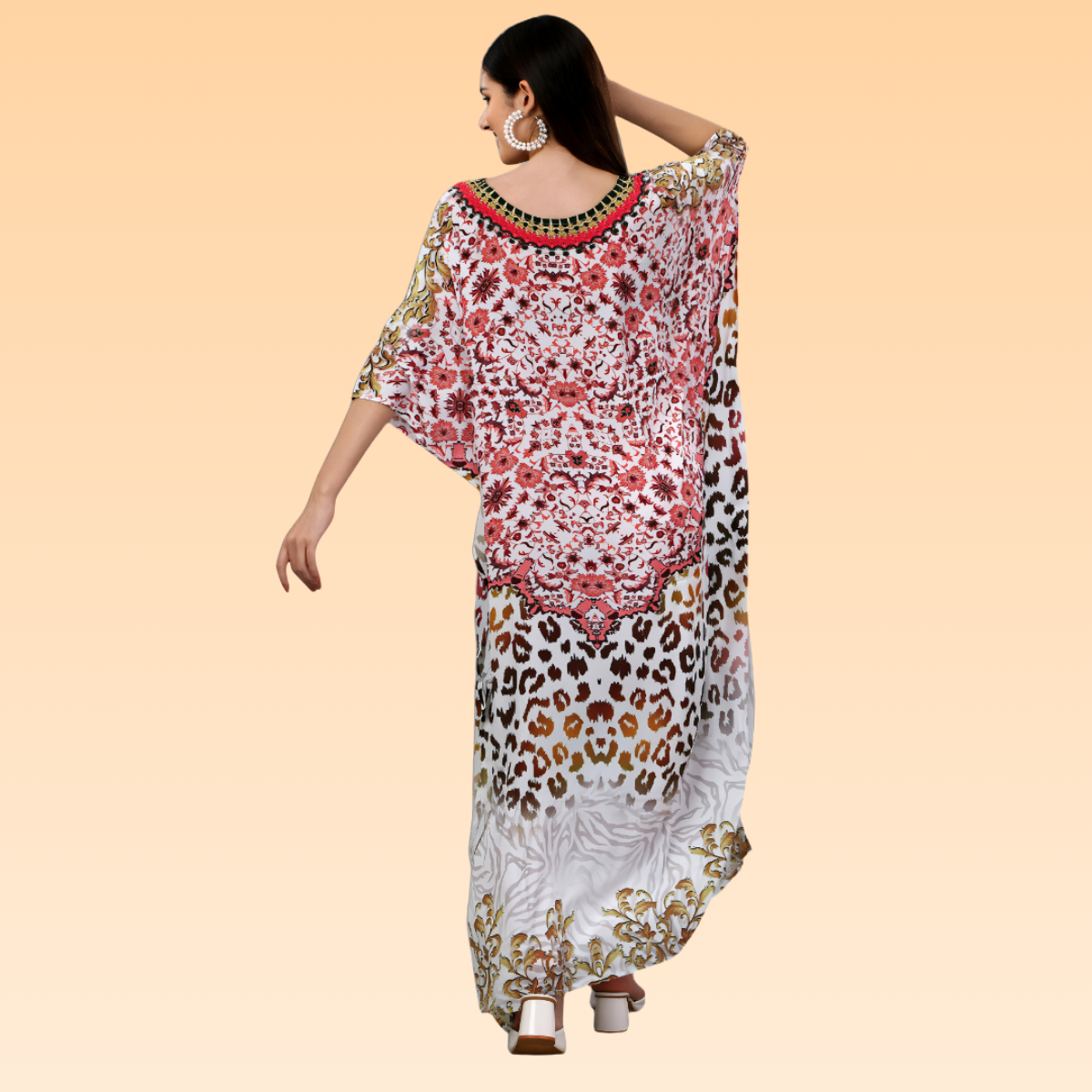 Raveena White & Pink Silk Kaftan