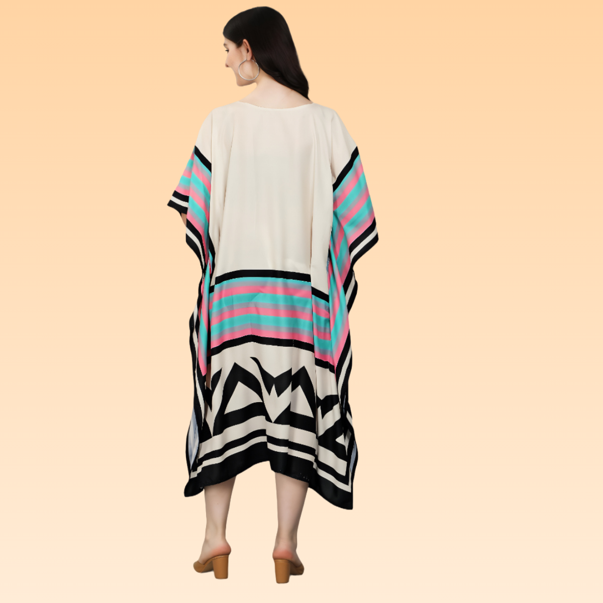 Scarlet Black & Beige Rayon Kaftan