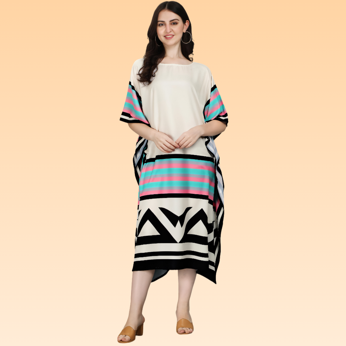 Scarlet Black & Beige Rayon Kaftan