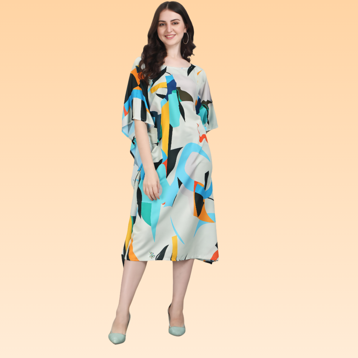 Kira Light Green & Light Blue Rayon Kaftan