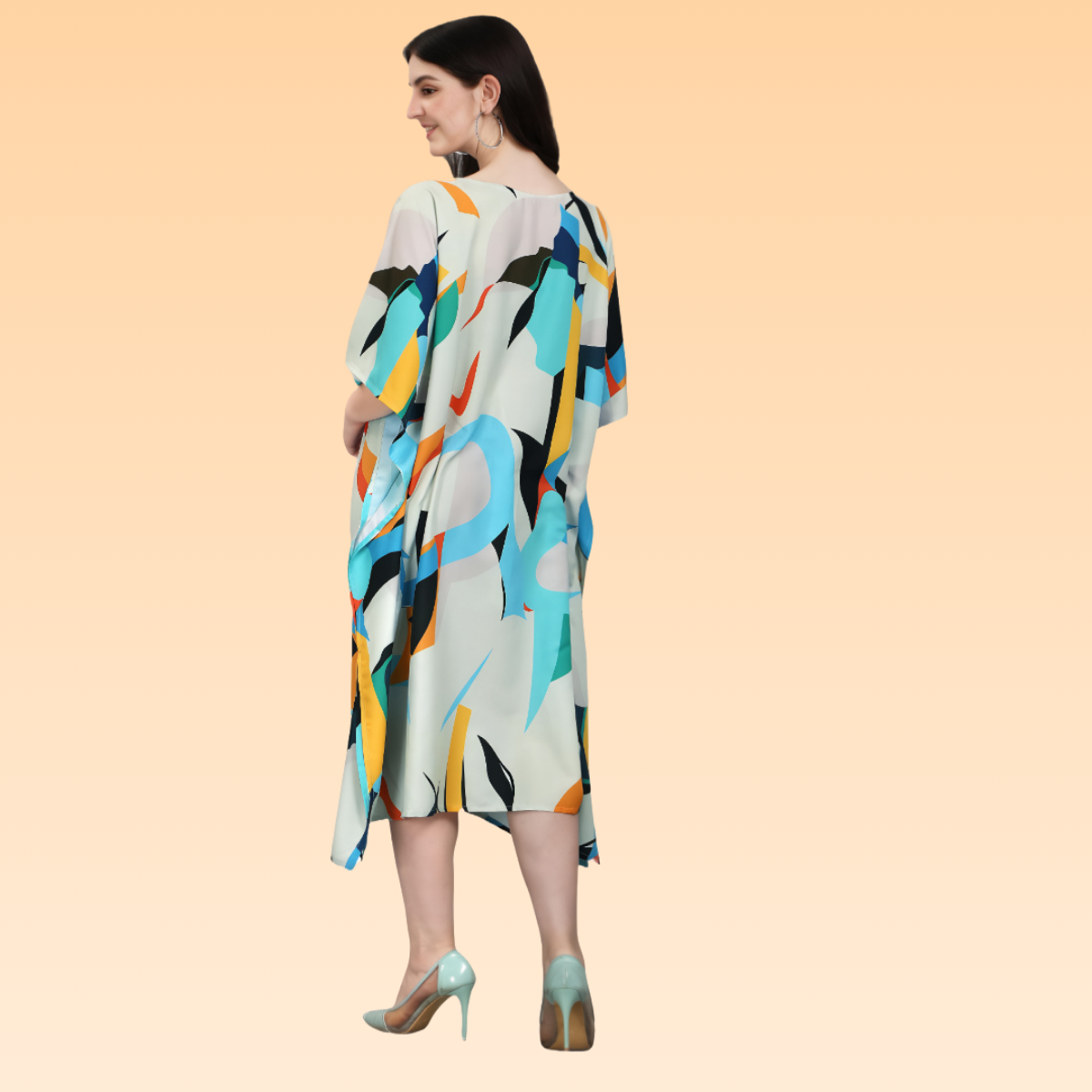 Kira Light Green & Light Blue Rayon Kaftan