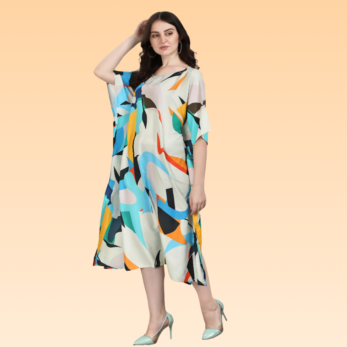 Kira Light Green & Light Blue Rayon Kaftan