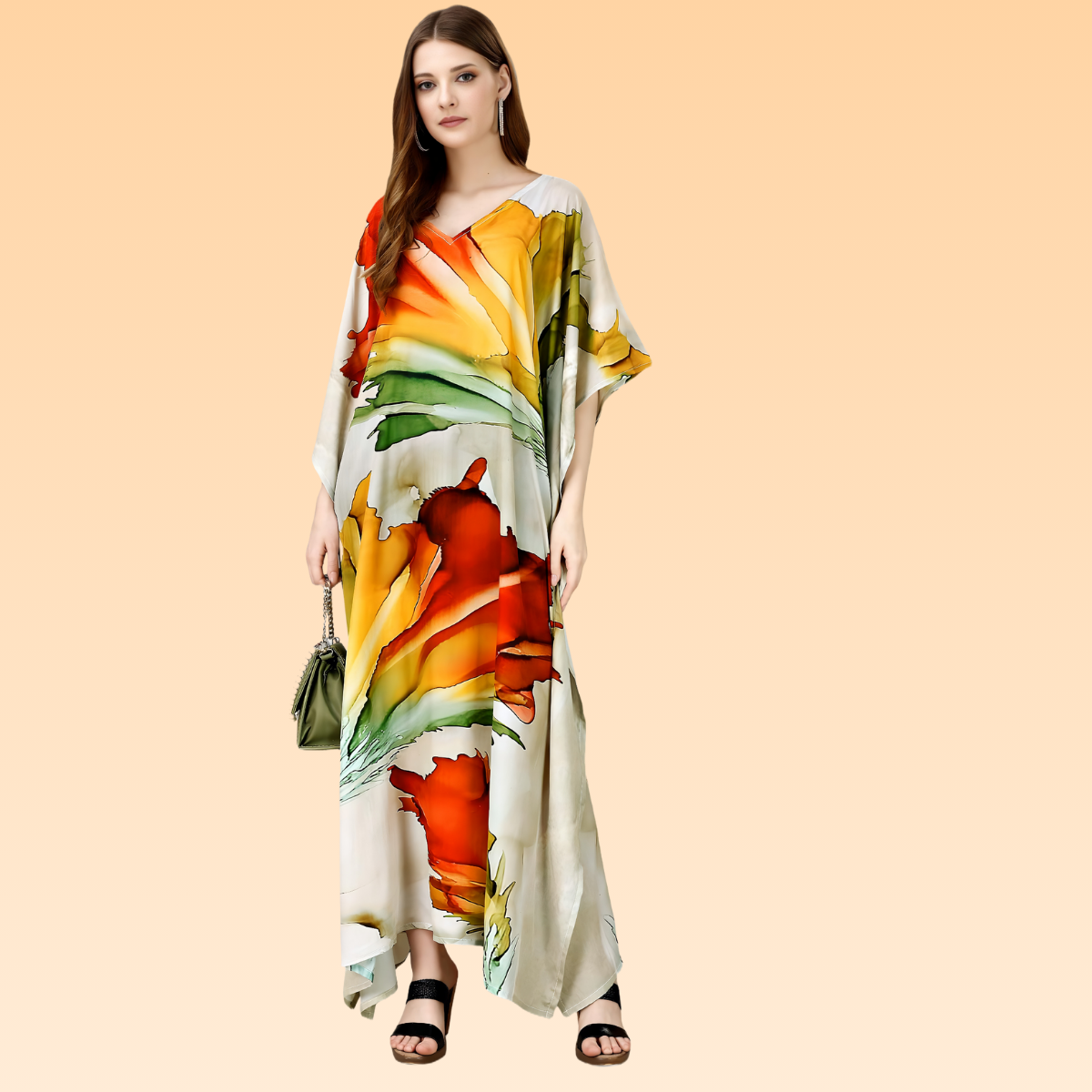 Komal Yellow & Red Silk Kaftan