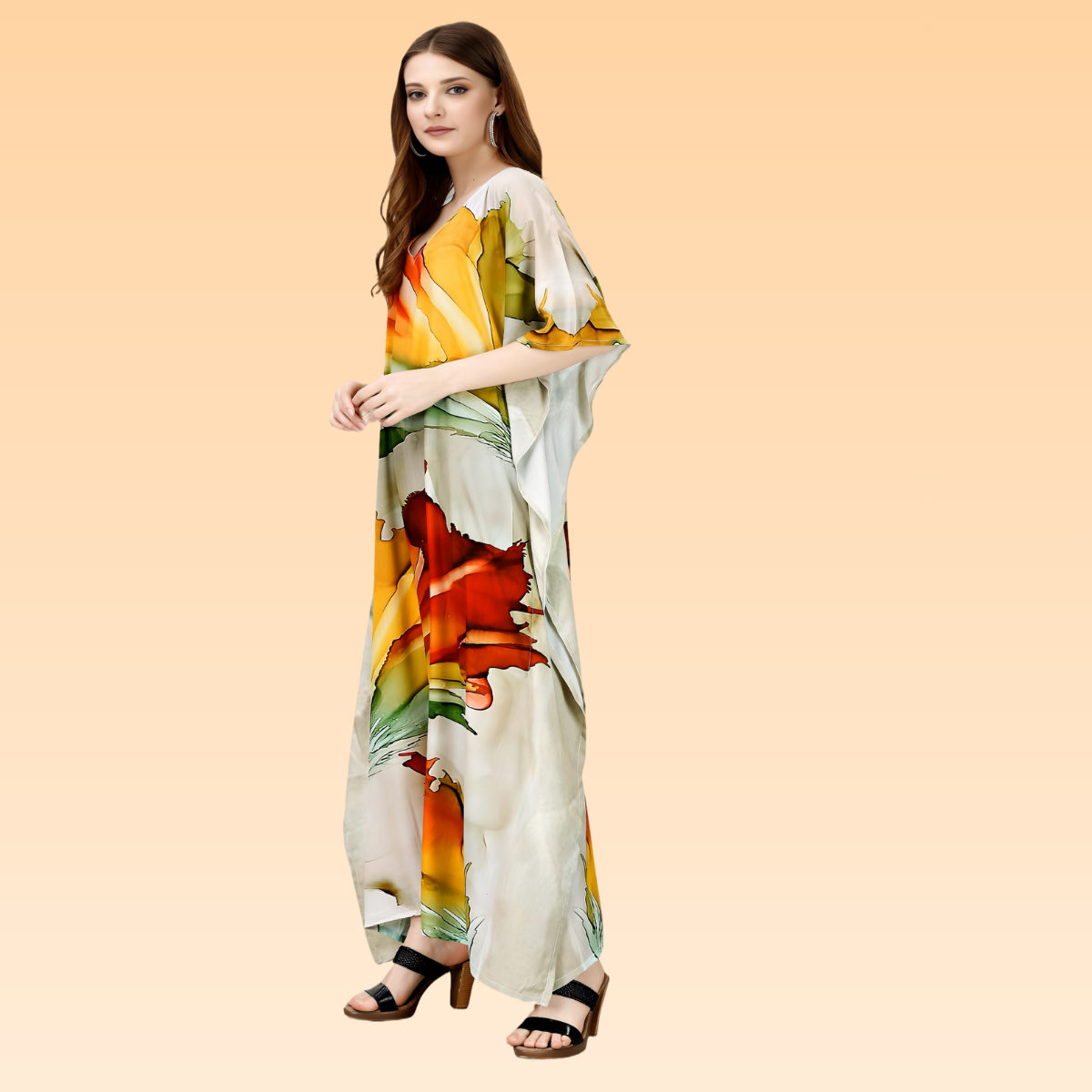 Komal Yellow & Red Silk Kaftan