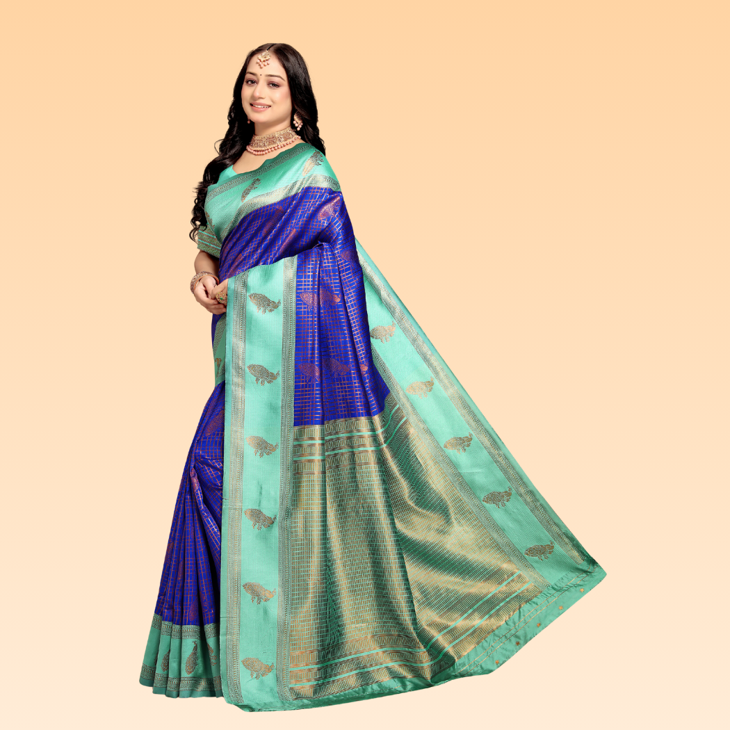 Jaya Navy Blue & Light Blue Silk Banarasi Saree