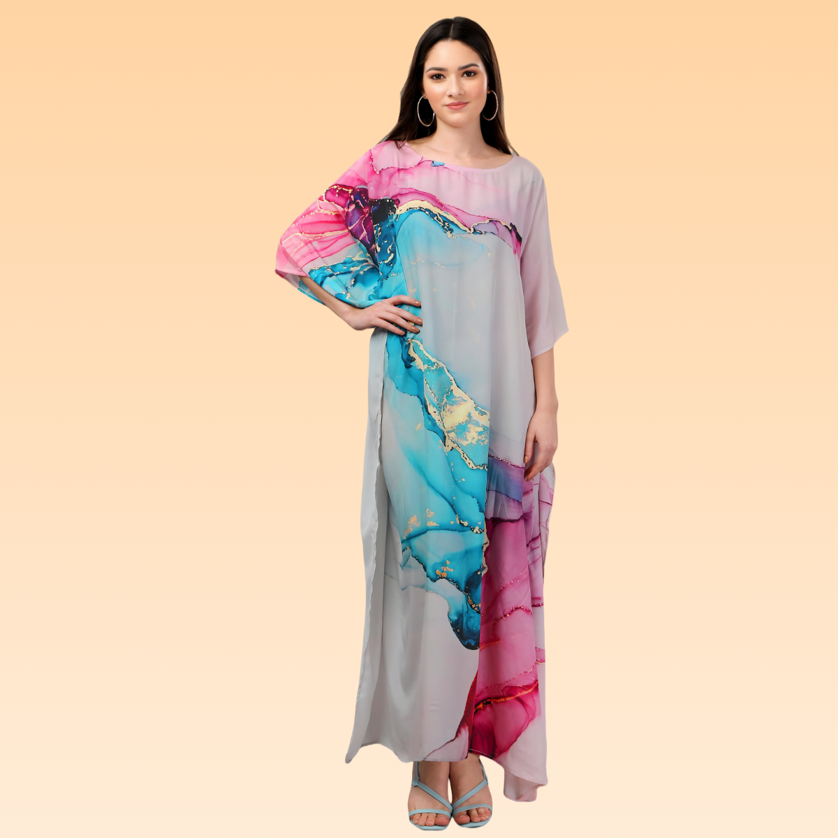 Janvi Pink & Light Blue Silk Kaftan