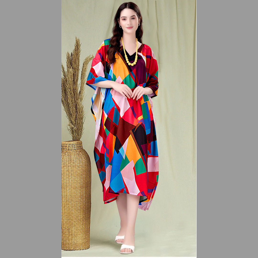 April Red & Blue Rayon Kaftan