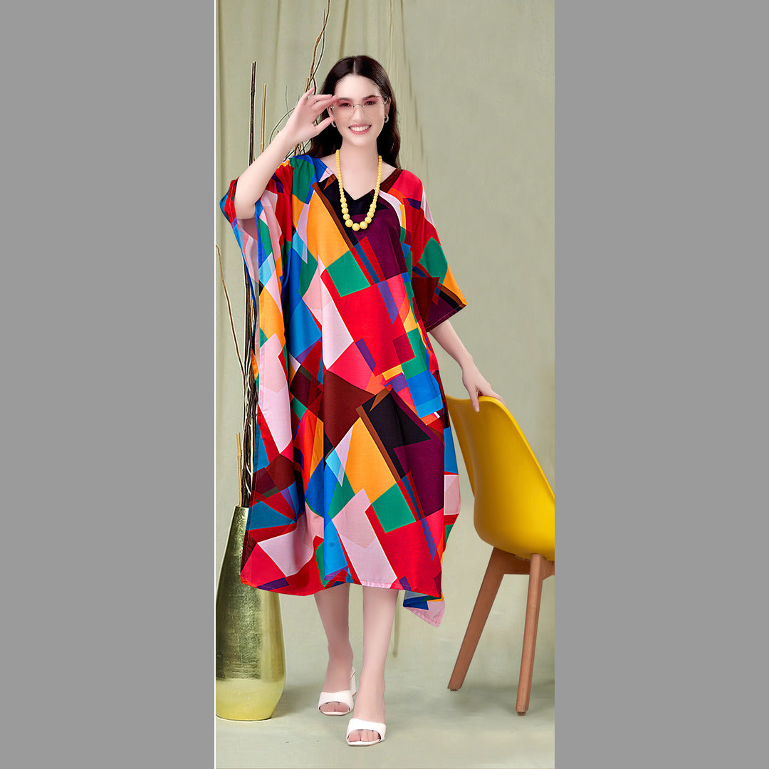 April Red & Blue Rayon Kaftan