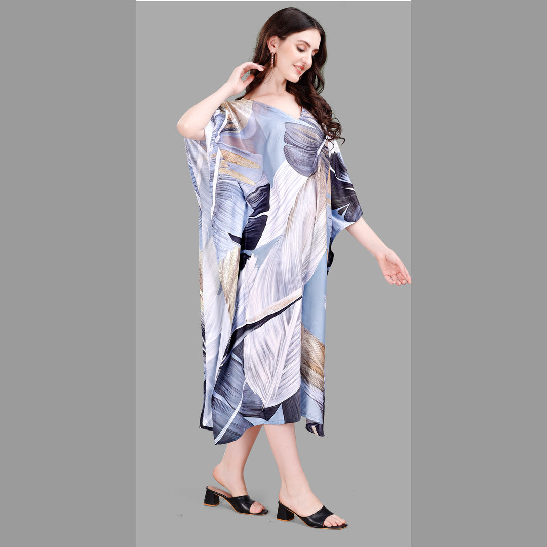 Jennifer Light Blue & White Rayon Kaftan