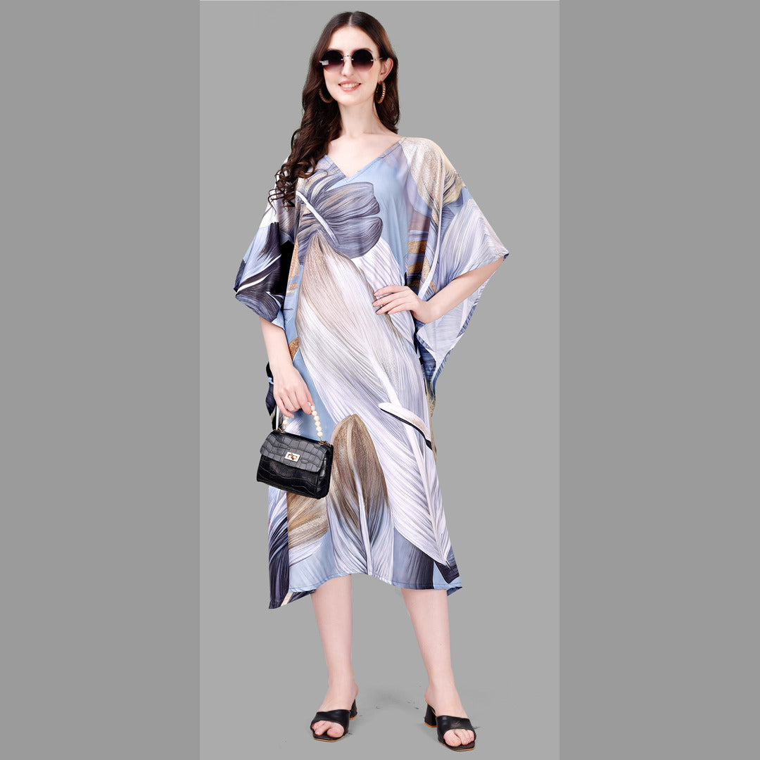 Jennifer Light Blue & White Rayon Kaftan