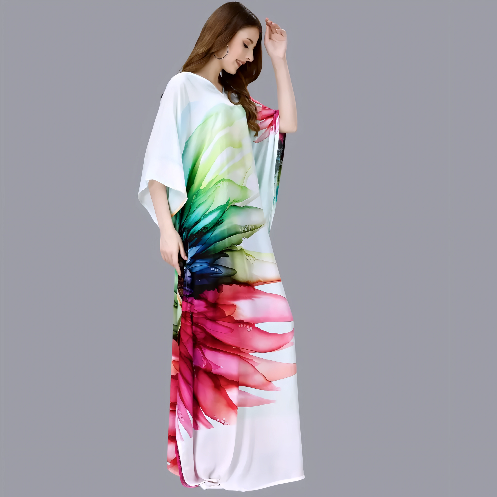 Tara White & Pink Silk Kaftan