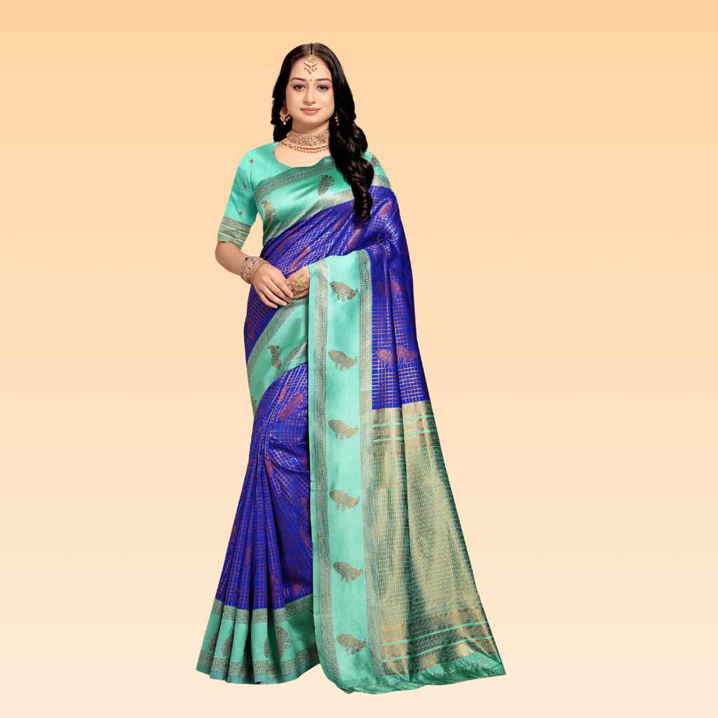 Jaya Navy Blue & Light Blue Silk Banarasi Saree