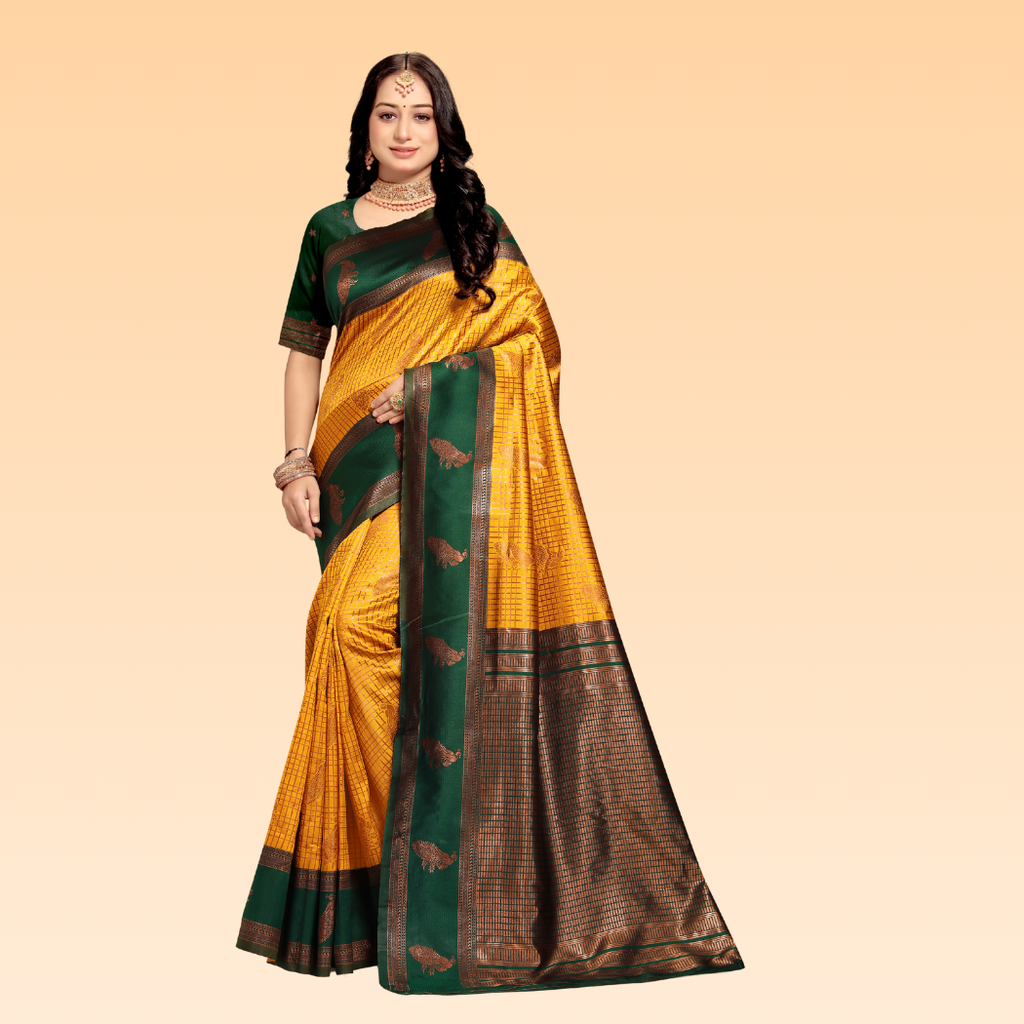 Roma Green & Yellow Silk Banarasi Saree
